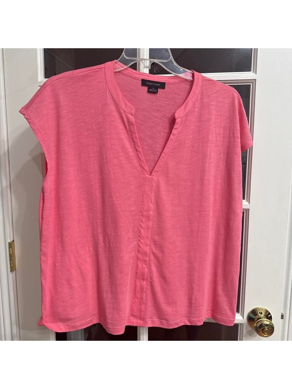 Sanctuary Essential Split Neck Tee 1X Pink Slub Knit